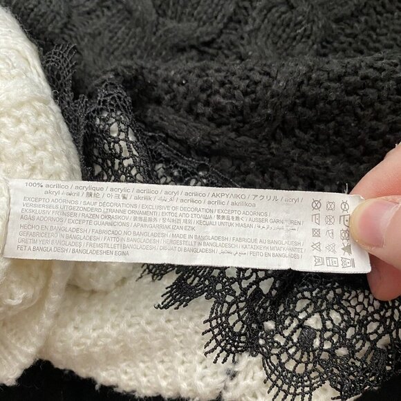 ZARA Lace Cable Knit Sweater Crop Cream Black 11-12 - Picture 6 of 6